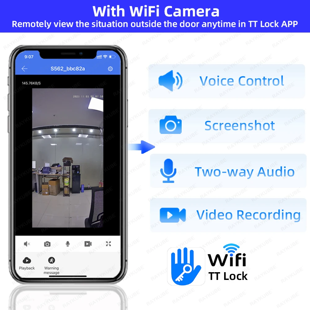 RAYKUBE TD1 TT Lock WiFi 3D reconocimiento facial cerradura de puerta inteligente con huella dactilar con WiFi cámara IP aplicación remota