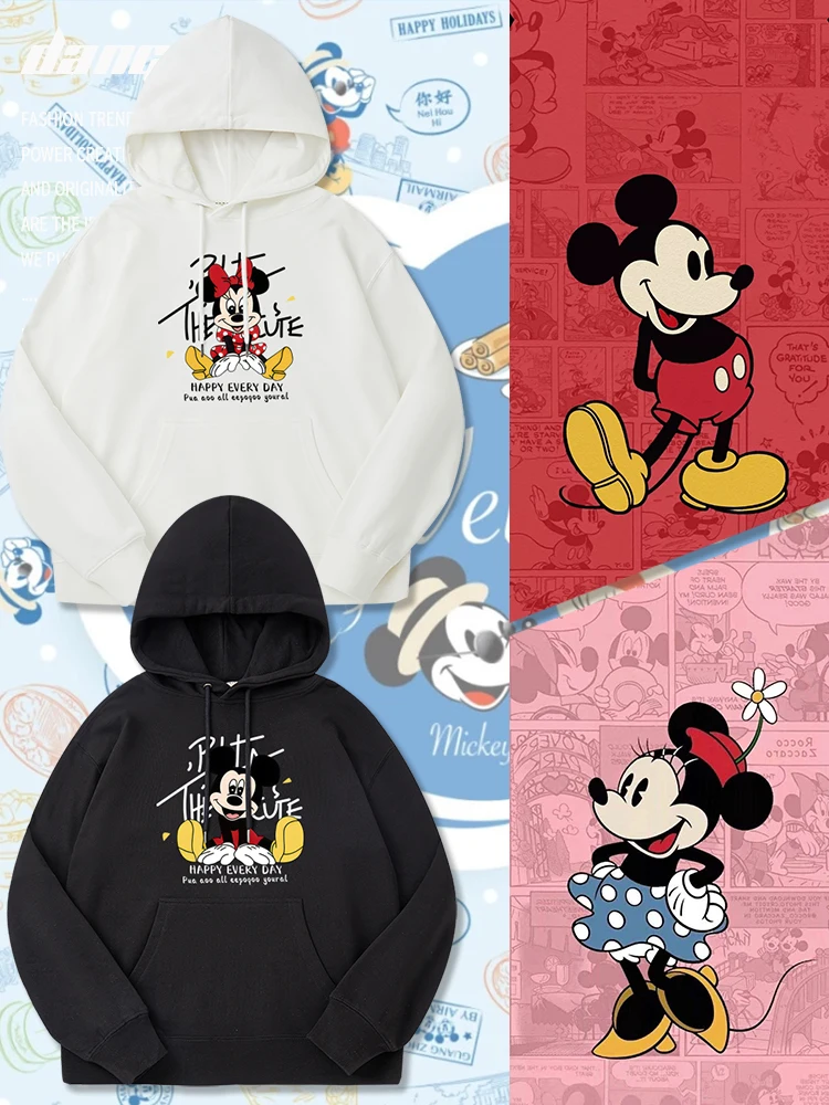 

Мужская и женская осенне-зимняя уличная толстовка с принтом Микки Мауса и Микки и Минни, свободный термотоп большого размера