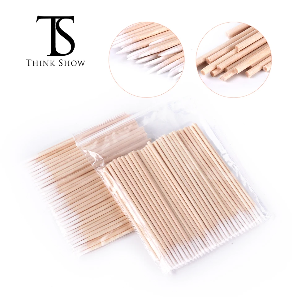 100/200/500pcs Disposable Ultra-small Wood Cotton Swab Lint Free Micro Brushes Medical Ear Clean Stick Lash Glue Removing Tools