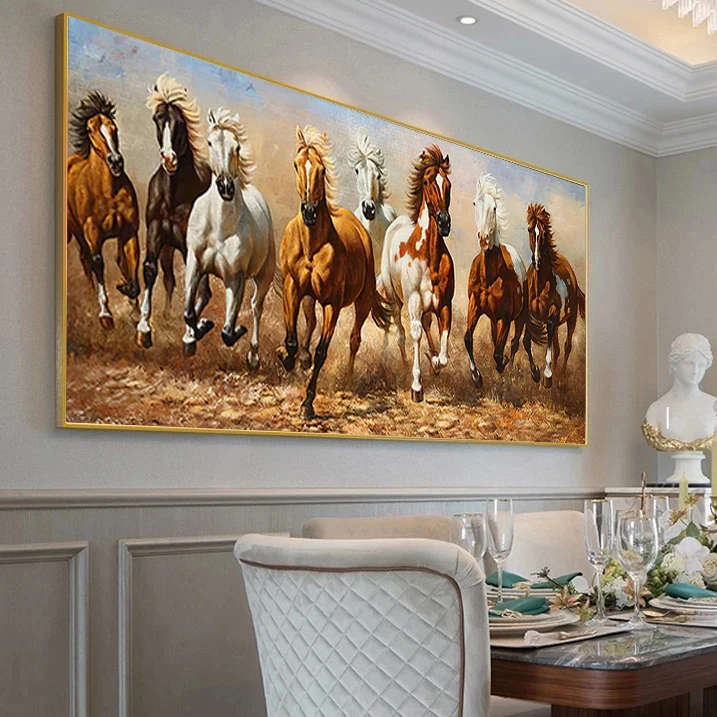 Modern Large 7 White Running Horses Canvas Painting Posters Print Wall Art Picture for Living Room Bedroom Decoration Home Decor