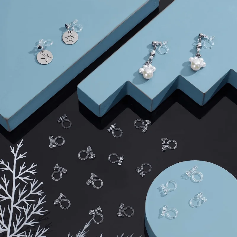 DIY Jewelry Clear Plastic Clip-on Earring Converters Resin Invisible Earring Converters Components with Earring Backs for Ears