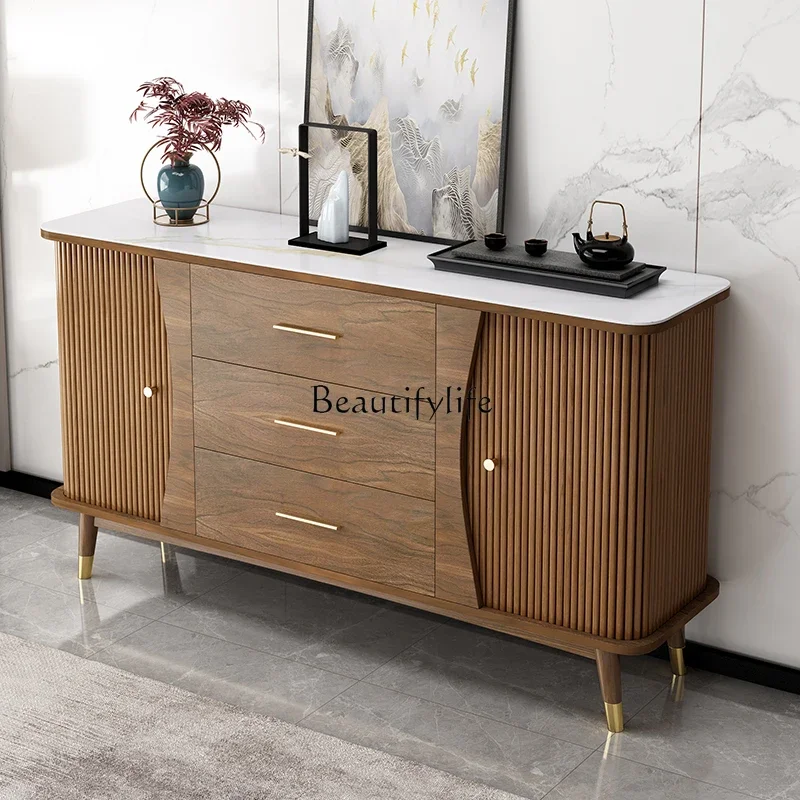 

ld14 New Chinese Style Sideboard Cabinet Integrated Wall-Mounted Solid Wood Double Sliding Door Storage Cabinet