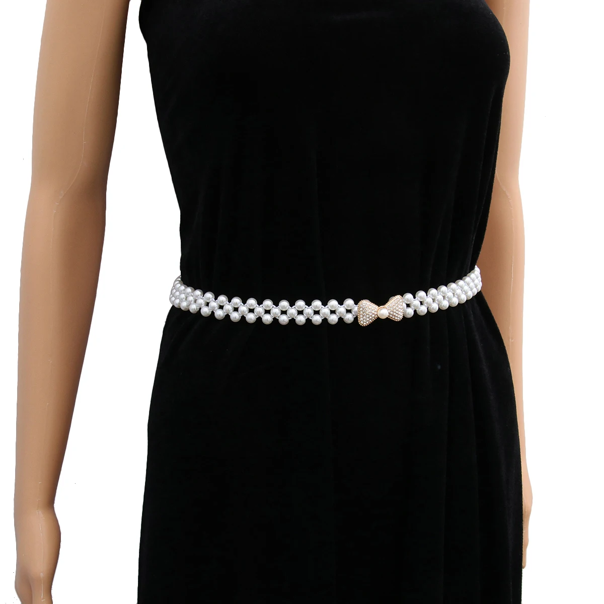 

1pc Fashion Waist Belt For Women Rhinestone Pearl Elastic Delicate Waistband Vintage Dress Accessory Slender Chain Bow Style 1