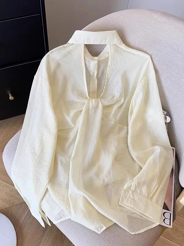 خفيفة الوزن من الحرير الجليدي للحماية من الشمس irt بتصميم مفرغ بعقدة با ملابس خارجية صيفية للسيدات بياقة غير رسمية