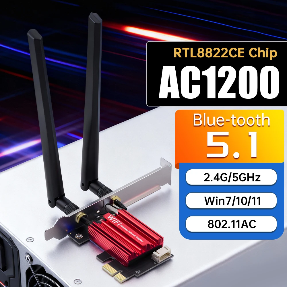 

FENVI WiFi 5 AC1200 RTL8822CE PCIE Wi-Fi адаптер BT 5.1 двухдиапазонный 2,4G/5 ГГц 802.11AC беспроводная сетевая карта для ПК Windows 7/10/11