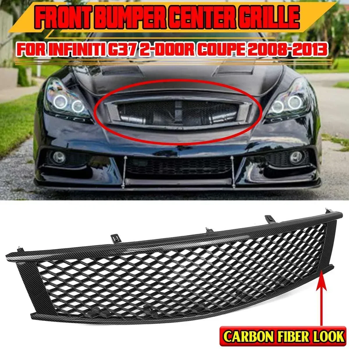 

Black/Carbon Fiber Look Front Upper Grill For Infiniti G37 2-Door Coupe 2008 2009 2010 2011 2012 2013 Racing Grills Body Kit