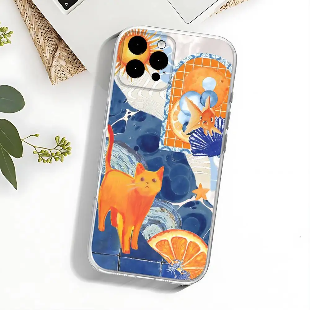 Etui na telefon z motywem pomarańczowych kwiatów do iPhone'a 17, 16, 15, 14, 13, 12, 11 Pro, Max, Plus, X, XS, XR, SE4, E Mini, przezroczyste, miękkie.