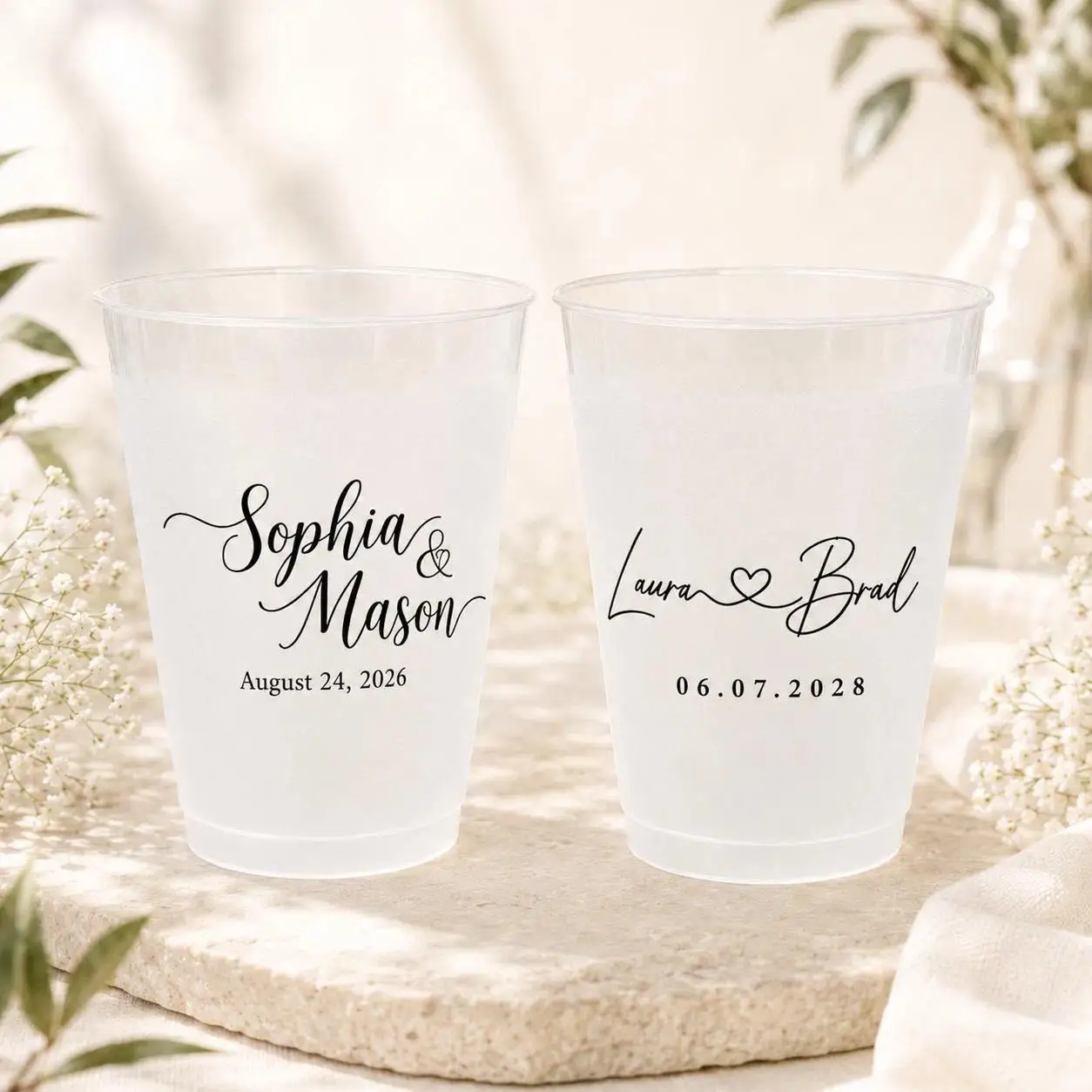 2026 New Custom Frosted Plastic Wedding Cups, Personalized Monogram Reusable Drink Tumbler for Wedding Reception Table Decor