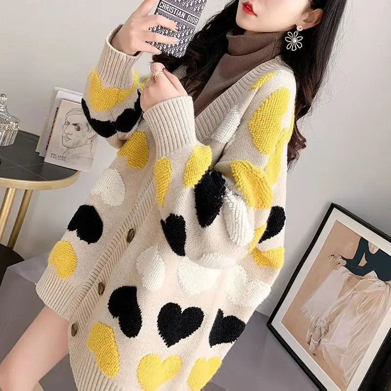 Loose and Lazy Sweater Coat Women\'s Autumn and Winter Thickened 2023 New Korean Version Versatile Long Knitted Cardigan