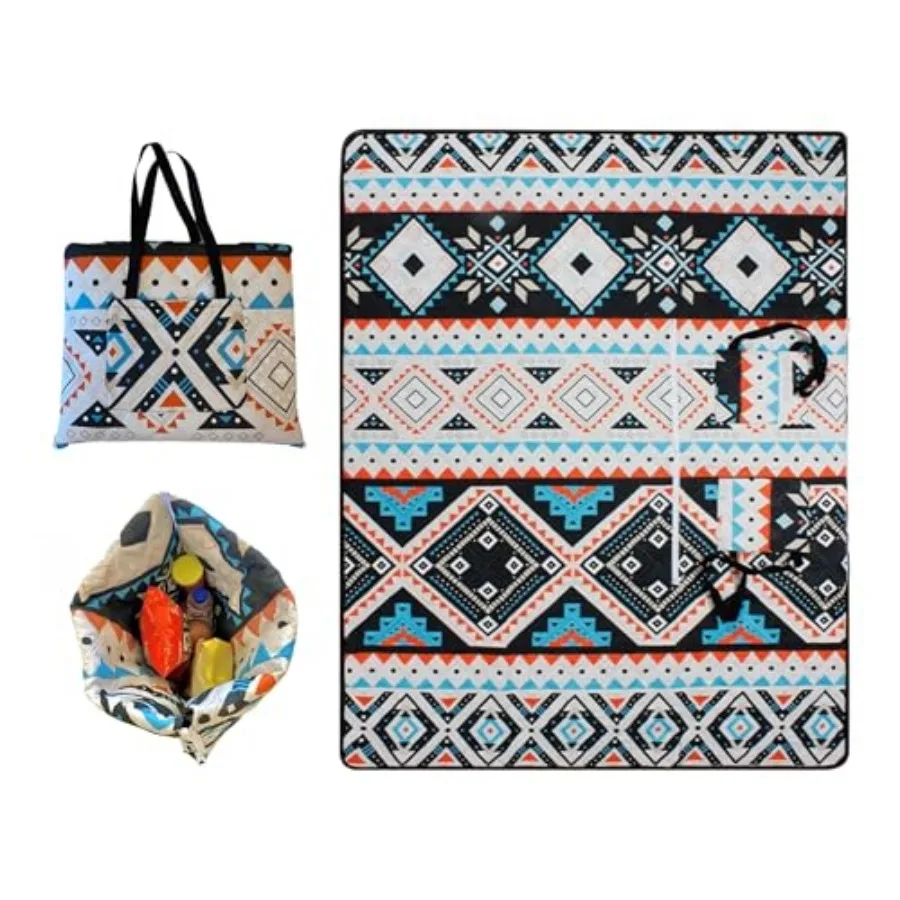 

Outdoor Packable Picnic Blanket with Zipper Folds into Tote Bag with Storage and Shoulder Strap, Waterproof Sandproof for Lawn