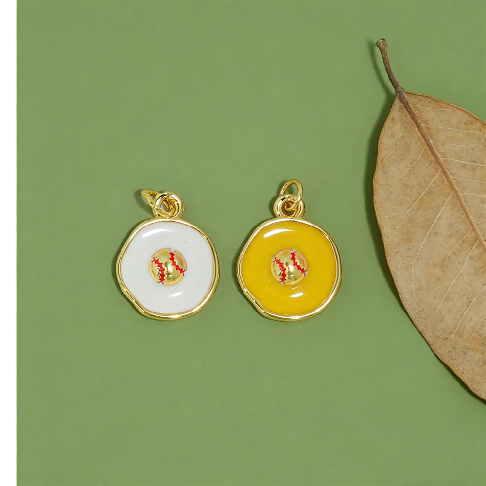 4 pçs pingentes de bronze esmalte padrão beisebol charme redondo para diy jóias esportivas estilo casual acessórios colar pulseira fazendo