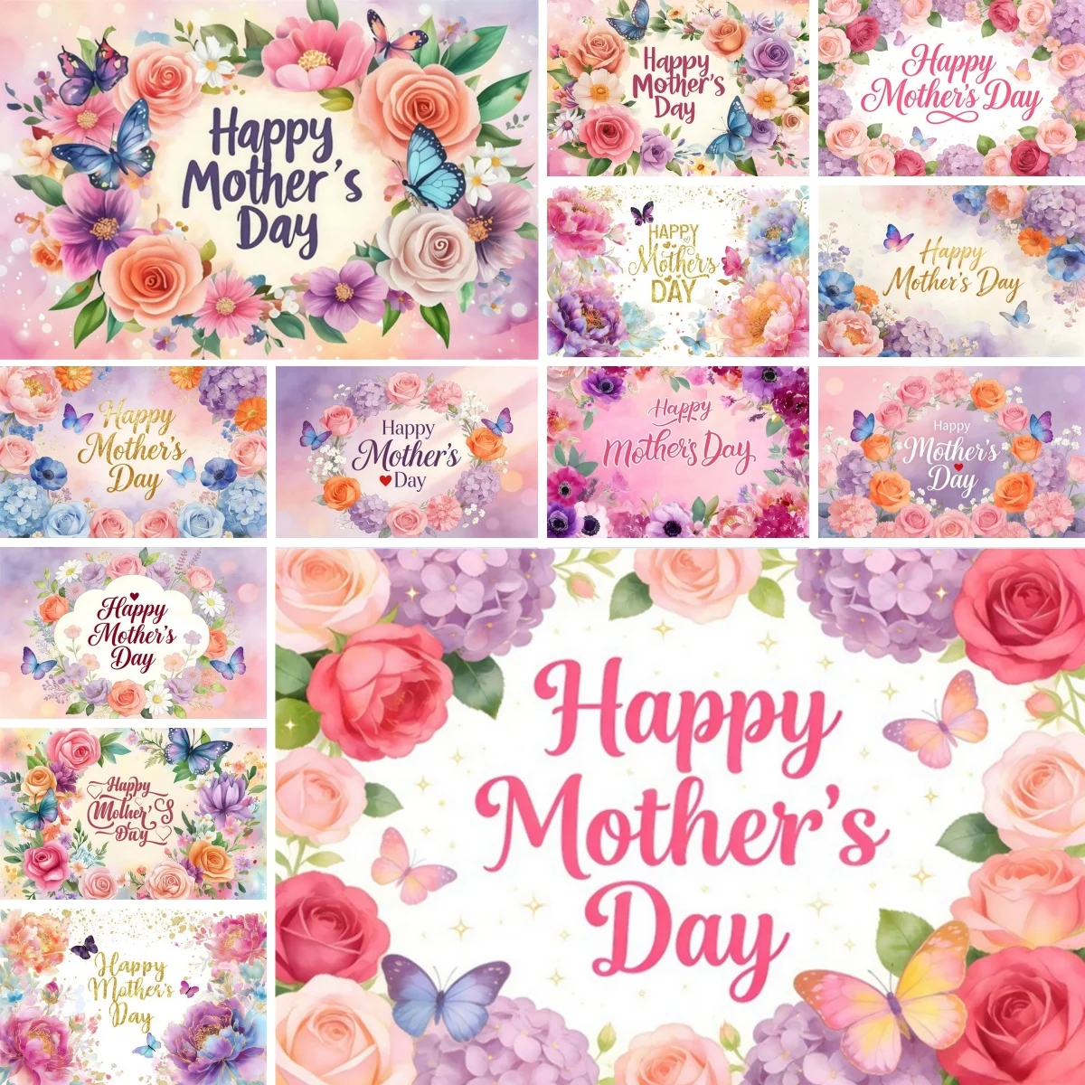 2026 Happy Mother's Day Photography Background Colorful Flowers Mother's Day Party Decoration Girl Women Portrait Photo Backdrop