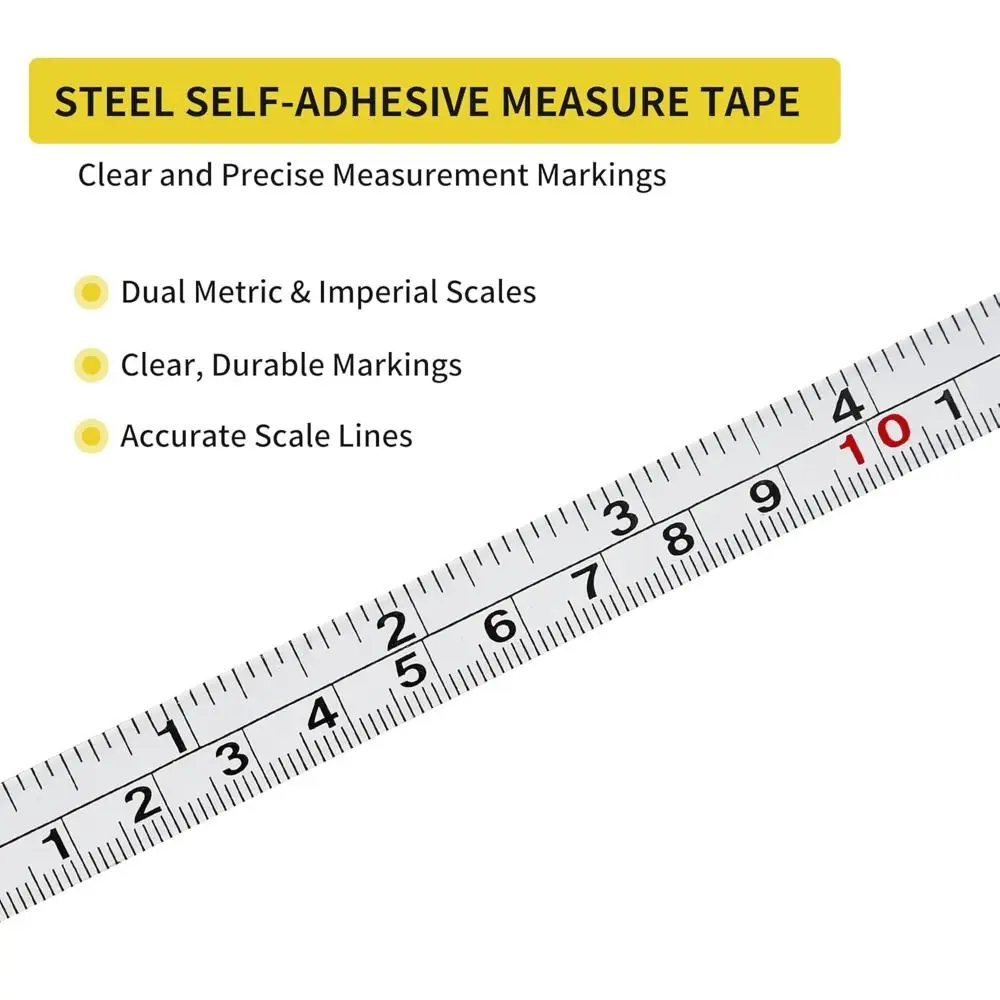 Self-Adhesive Measuring Tape Imperial and Metric Scales Steel Adhesive Backed Tape Ruler Left-Right Reading Ruler Woodworking