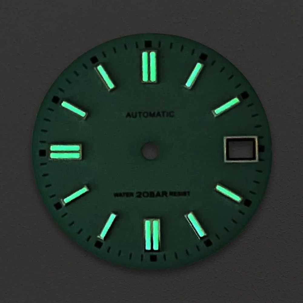 28.5mm S Logo Matte Dial Fit NH35/NH36/4R/7S Japanese Movement Green Luminous High-Quality Watch Modification Accessories
