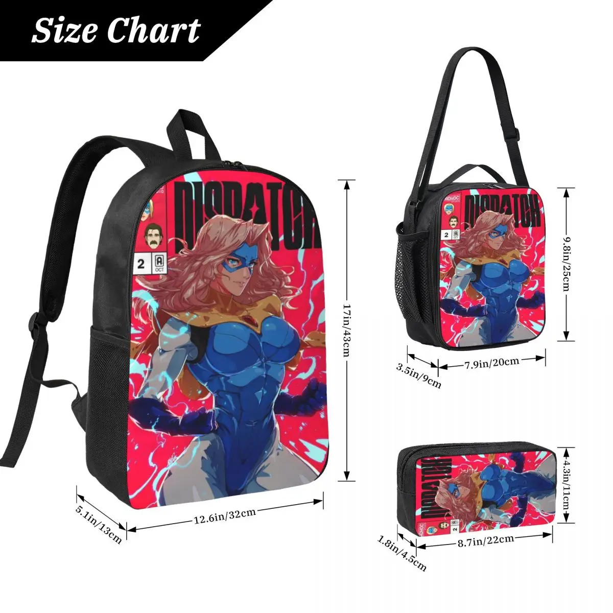 3Pcs Blonde Blazer Dispatch Backpack Set for Children Pencil Boxes Bookbag Sets with Lunch Box For School Students Knapsack