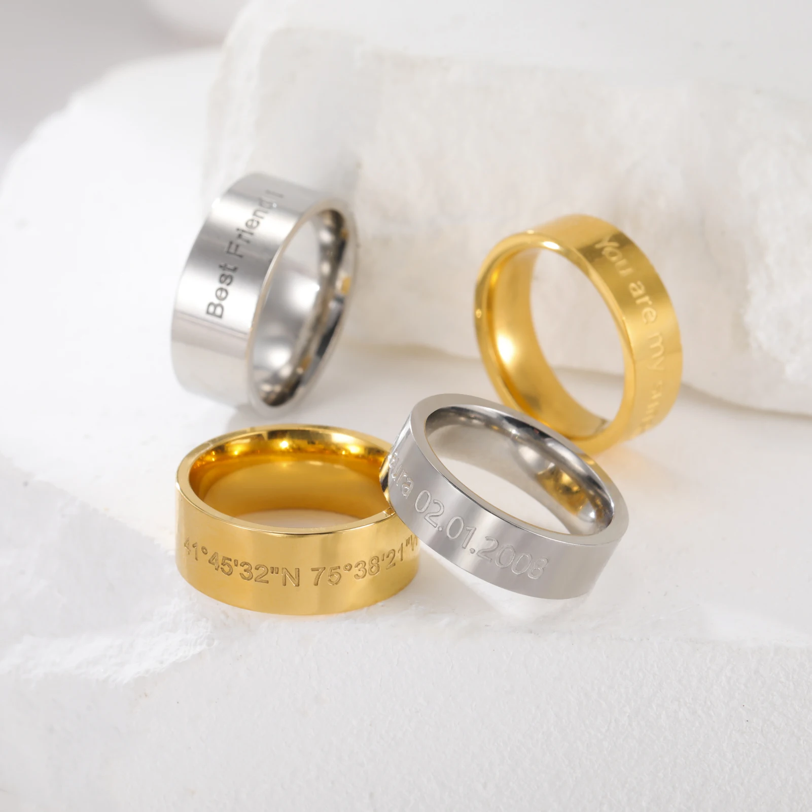 Lemegeton Bague avec nom personnalisé pour Couples, anneau empilable en acier inoxydable, nom gravé, cadeaux personnalisés pour la fête des pères, 2/3/6mm