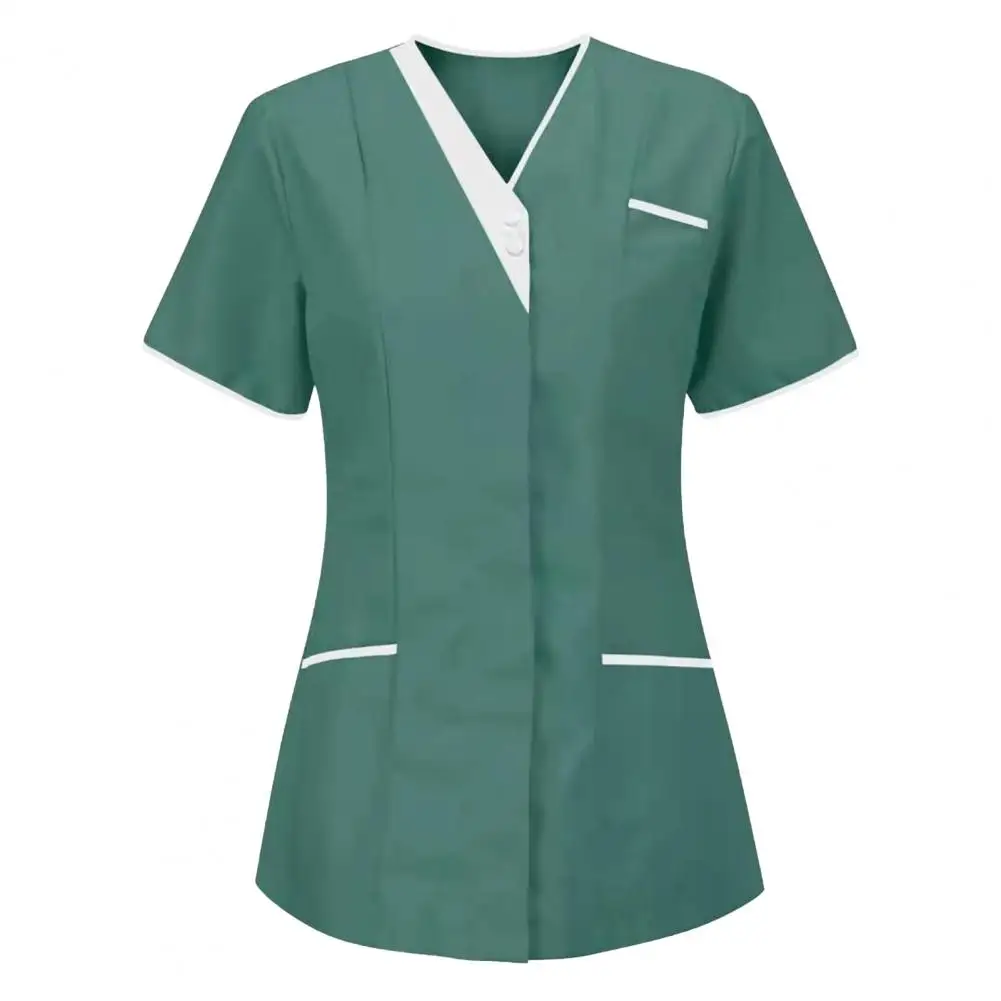 2025, Krankenpflegeuniform, Sommer-Frauen-T-Shirt, V-Ausschnitt, Knöpfe, Frauen, Krankenschwester, Arbeitsuniform, T-Shirt, medizinische Krankenhaus-Arztuniform