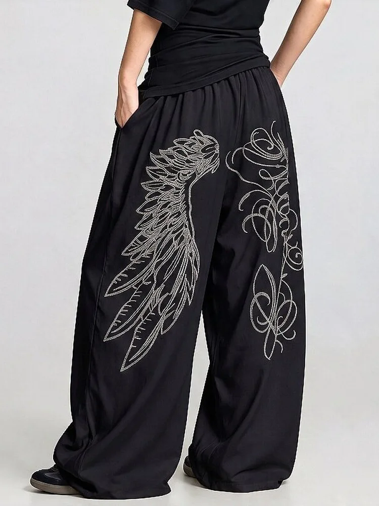 Angel Wing Glitter Long Pants Cool Lazy Street Dance Pants Men's Casual Straight Leg Trousers Fashionable Drapey Dance Trousers