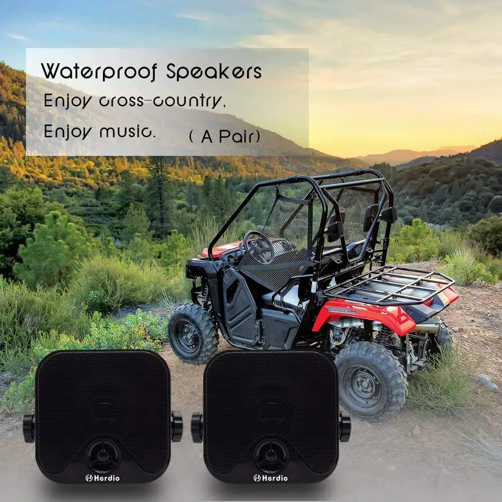 

Herdio 4 Inch120W Marine Bluetooth Speakers Heavy Duty Waterproof Boat Surface Mounted For Camper Skid Steer ATV UTV RZR Golf