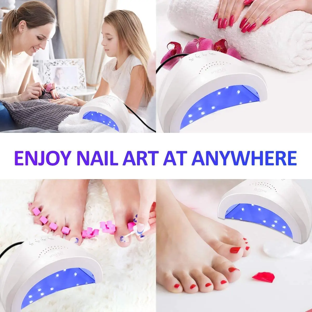 مصباح أظافر محمول بقدرة 48 وات لطلاء الجل - مجفف إضاءة بالأشعة فوق البنفسجية/LED سريع المعالجة مع 3 مؤقتات، للمنزل والصالونات مانيكير والباديكير