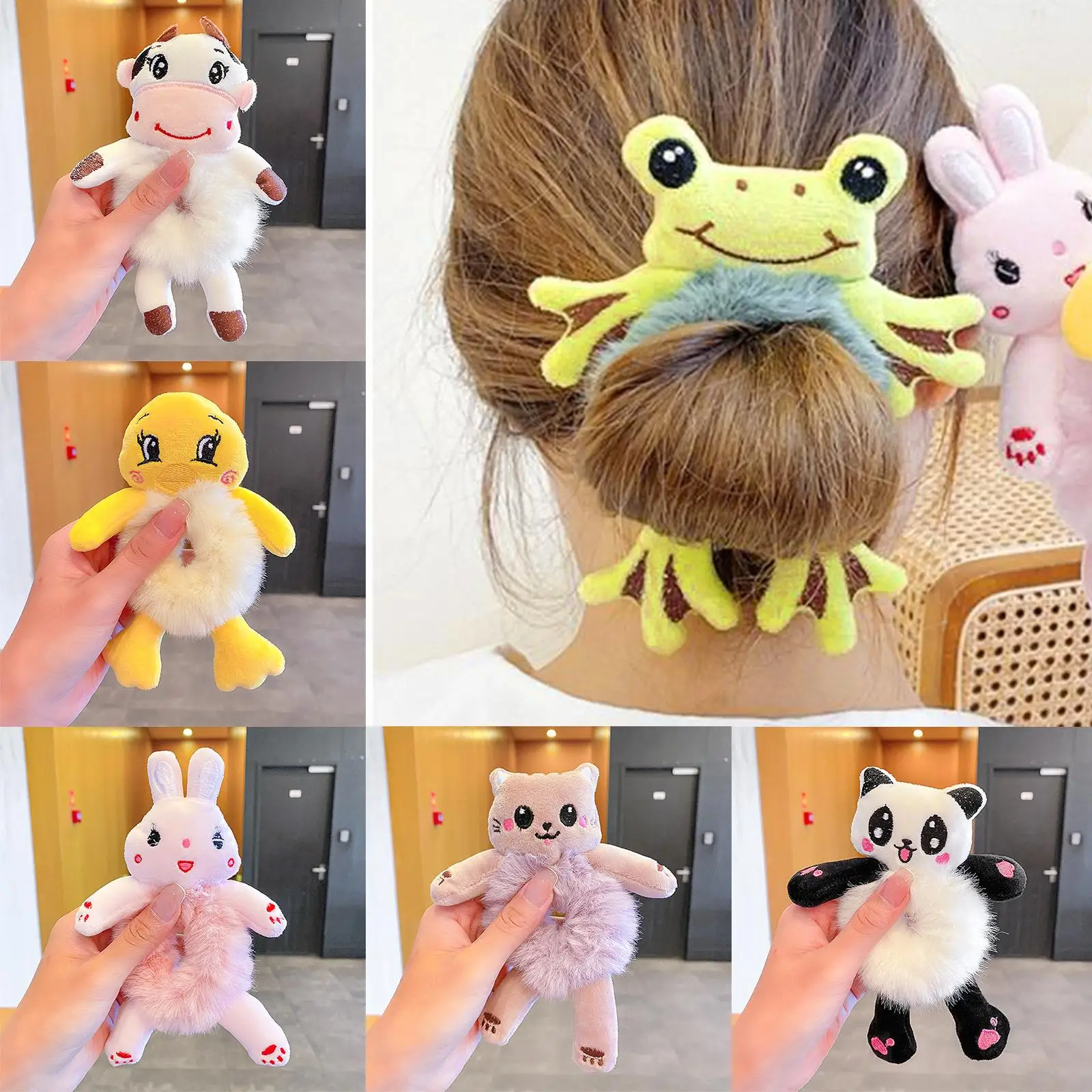 Plush Hair Ties Cartoon Cute Headwear Elastic for Gathering Hairstyle Women