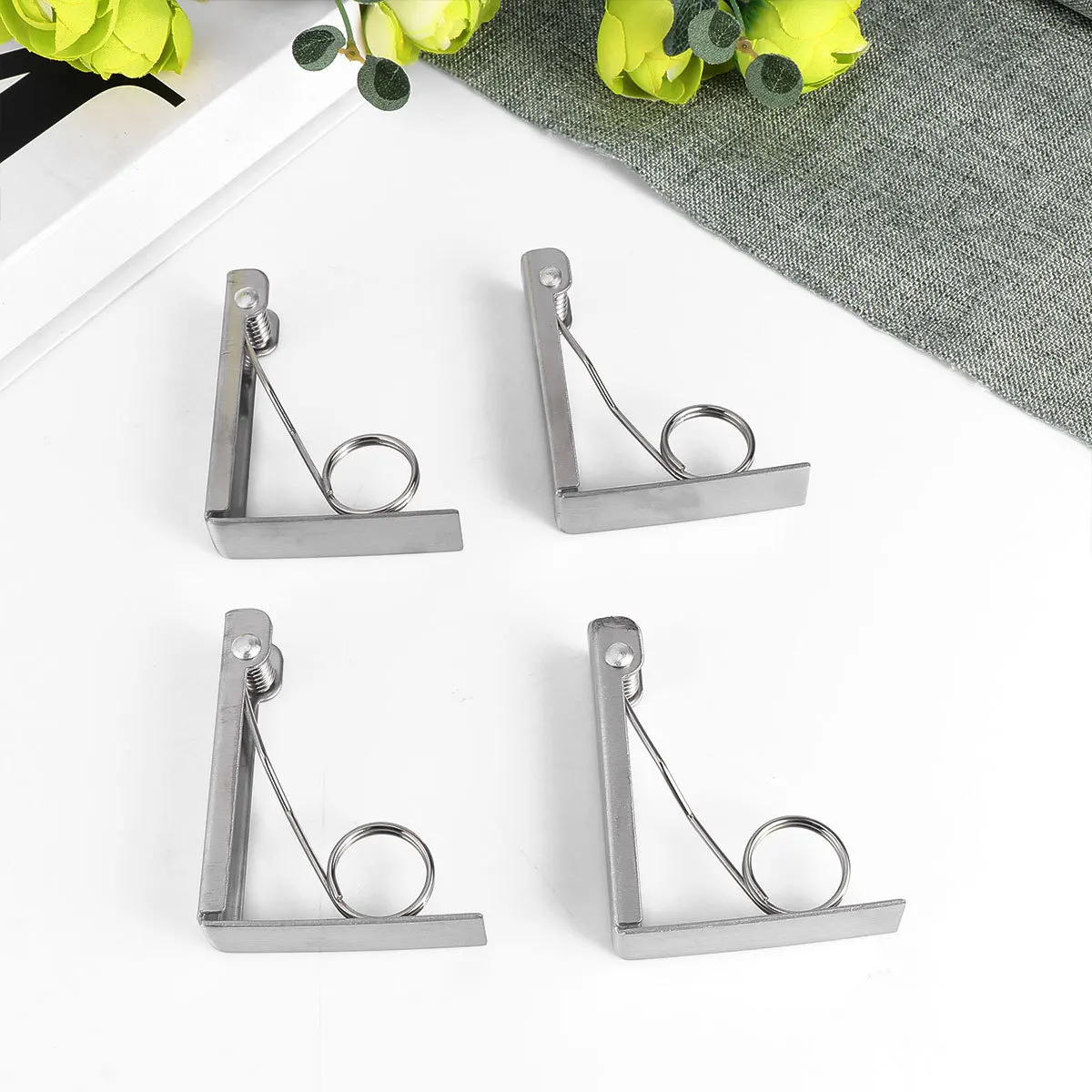 

4Pcs Premium Tablecloth Clamps Strong Elastic Skirt Clips for Home Restaurants Outdoor Events Wind Resistant Silver