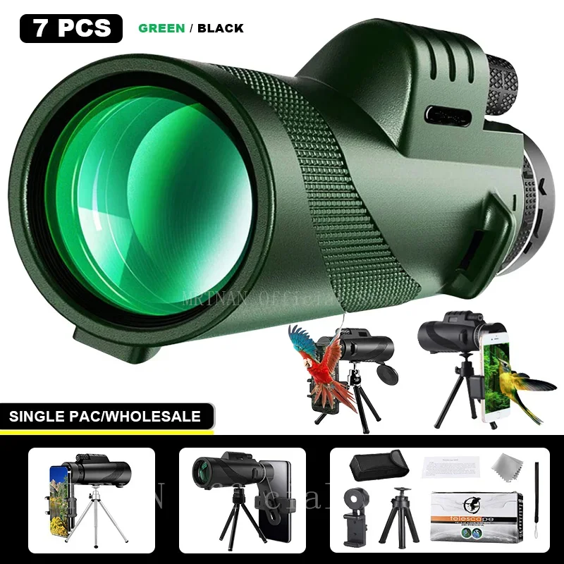 80x100 HD ZOOM Powerful Monocular Telescope Portable Binoculars Long Range Telescope Hunting Camping With Tripod Phone Clip