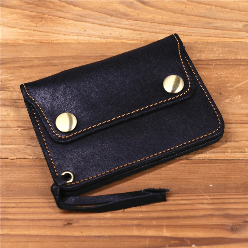 100% echtes Leder Brieftasche Für Männer Männlich Marke Vintage Handgemachte Kurze Kleine männer Geldbörse Karte Halter Mit Zipper Münzfach tasche – Detail 26