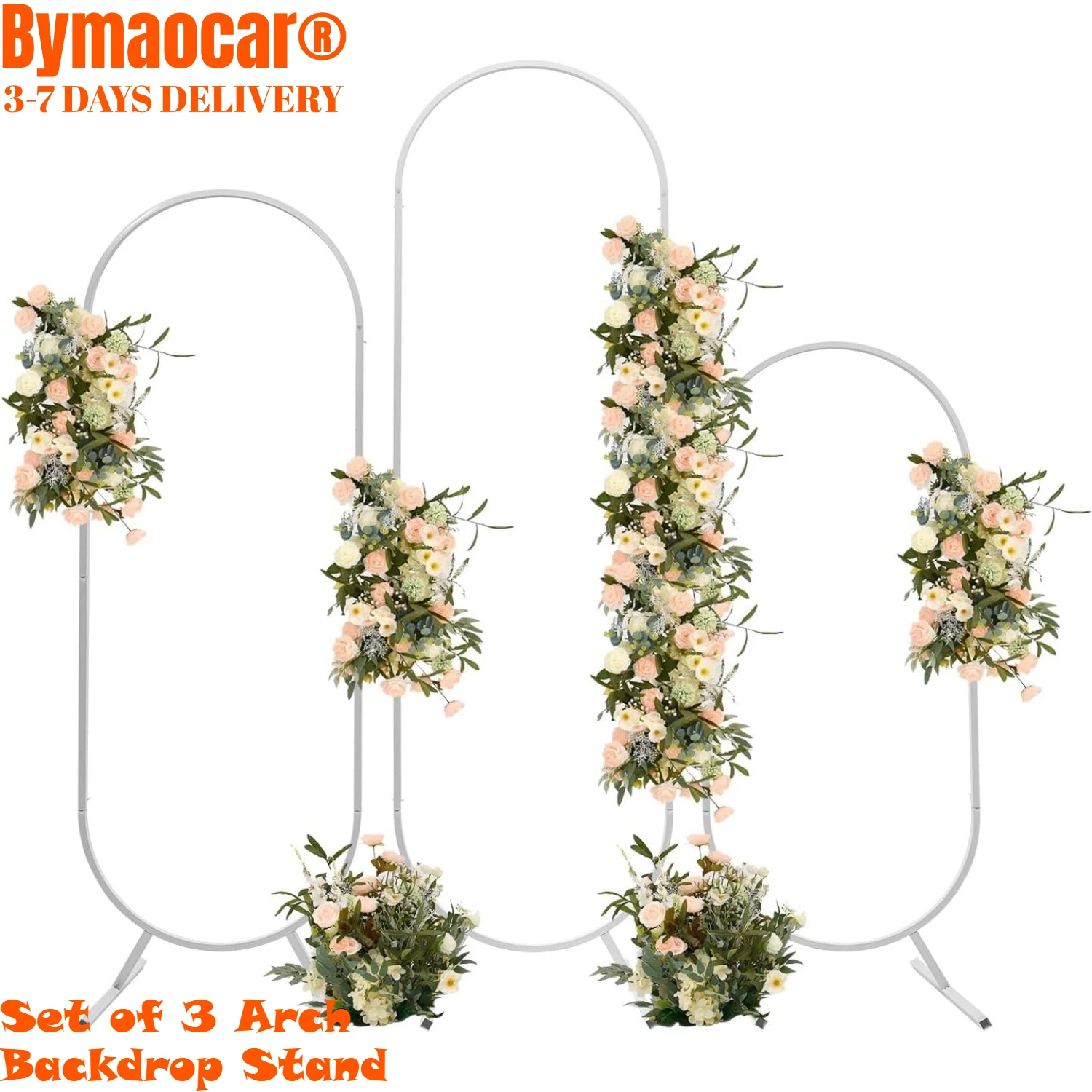 

Wedding Arch Backdrop Stands, Metal Balloon Flower Arched 4.6FT/5.6FT/6.6FT Set of 3 for Birthday Celebration Decoration