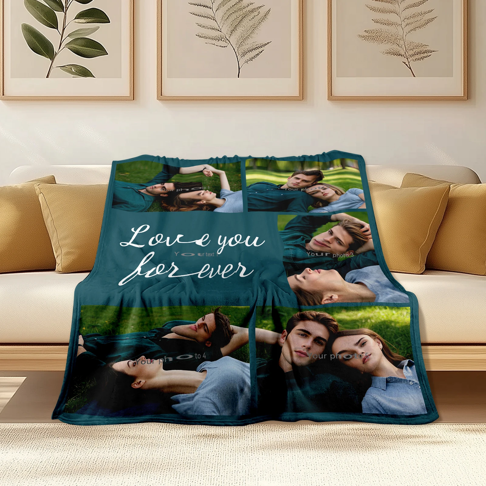 Valentine'S Unique Flannel Blanket Featuring Five Custom Photos And One Romantic Text For Couples To Celebrate Their Love Story