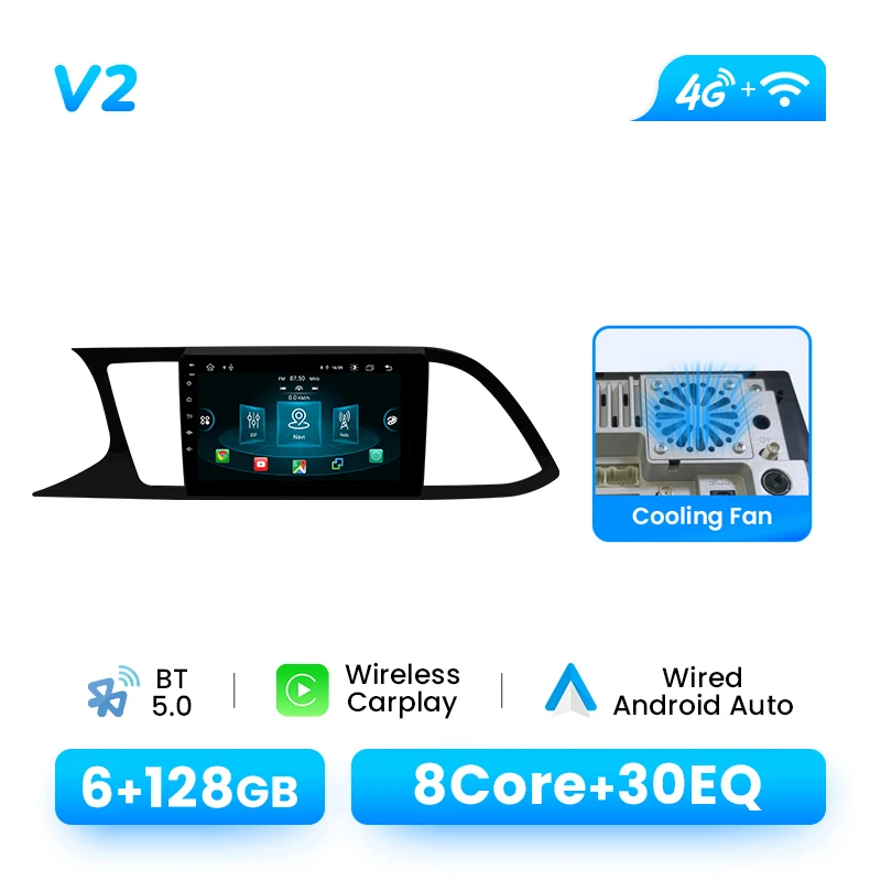 9" Android14 Autoradio voor Seat Leon MK3 2012-2020 | Draadloze CarPlay GPS 4G Wifi DSP AI Voice Plug en Play Multimedia