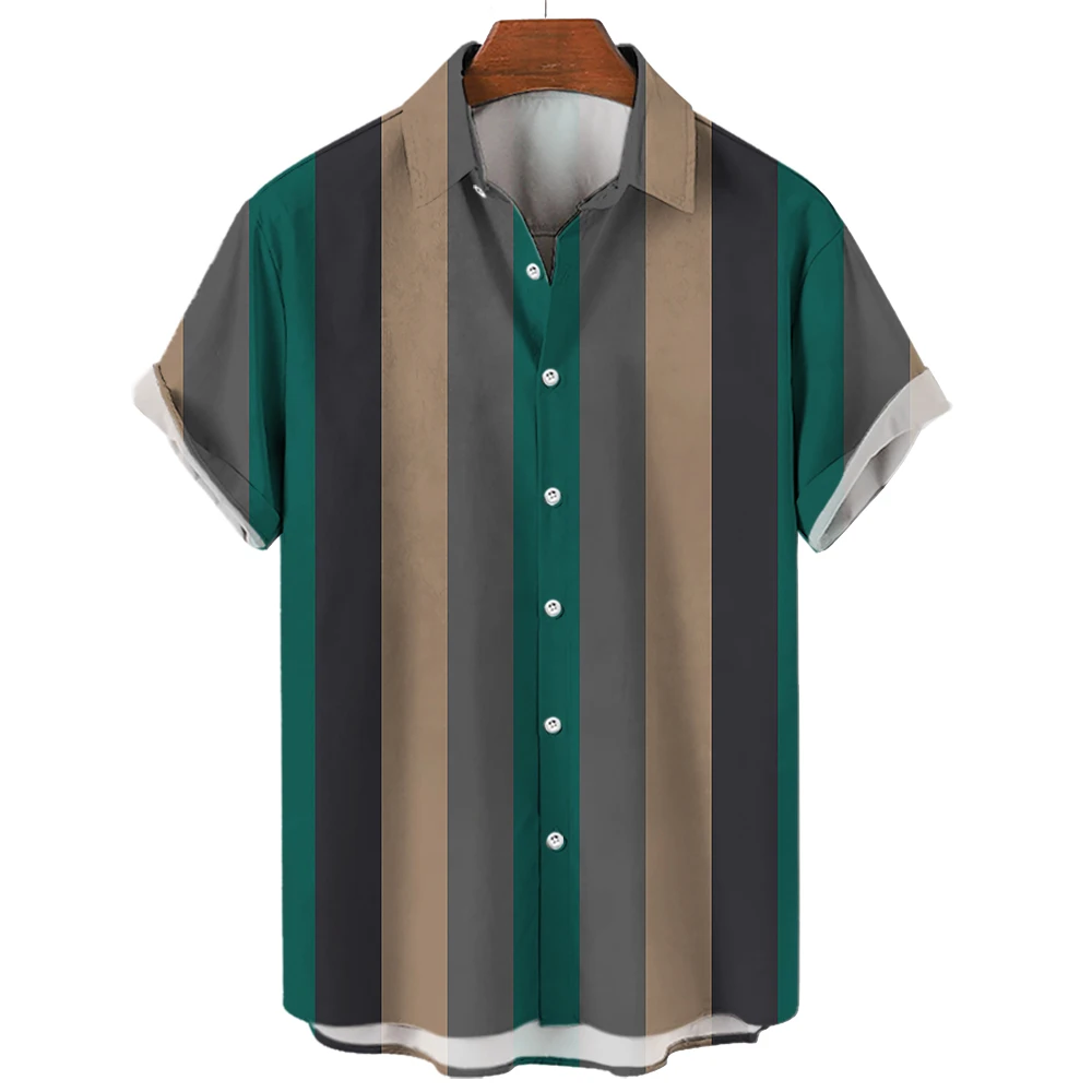 Men\'s Hawaiian Short Sleeve Shirt Elegant Summer Stripes Print Fashion Casual Social Oversized Y2k Harajuku Luxury Clothing Hot
