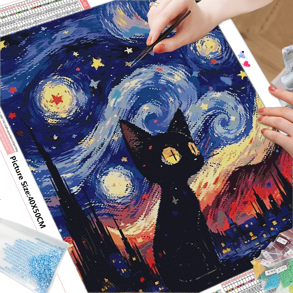 HUACAN Diamond Mosaic Cat Embroidery New Arrival 5D DIY Animal Picture Rhinestones Painting Cross Stitch Decor For Home