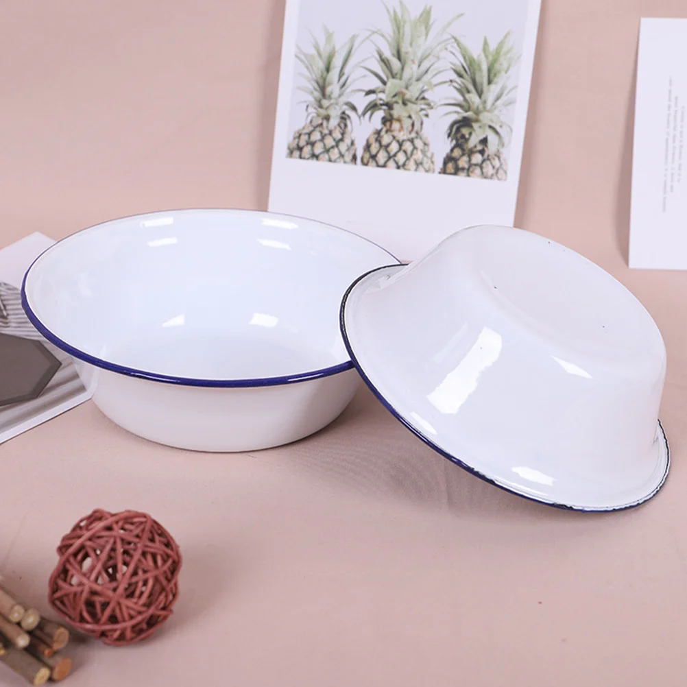 Soup Bowl Vintage Enamel Basin Cooking Utensils Salad Enamelware Kitchen Holder Lard Vegetable Retro