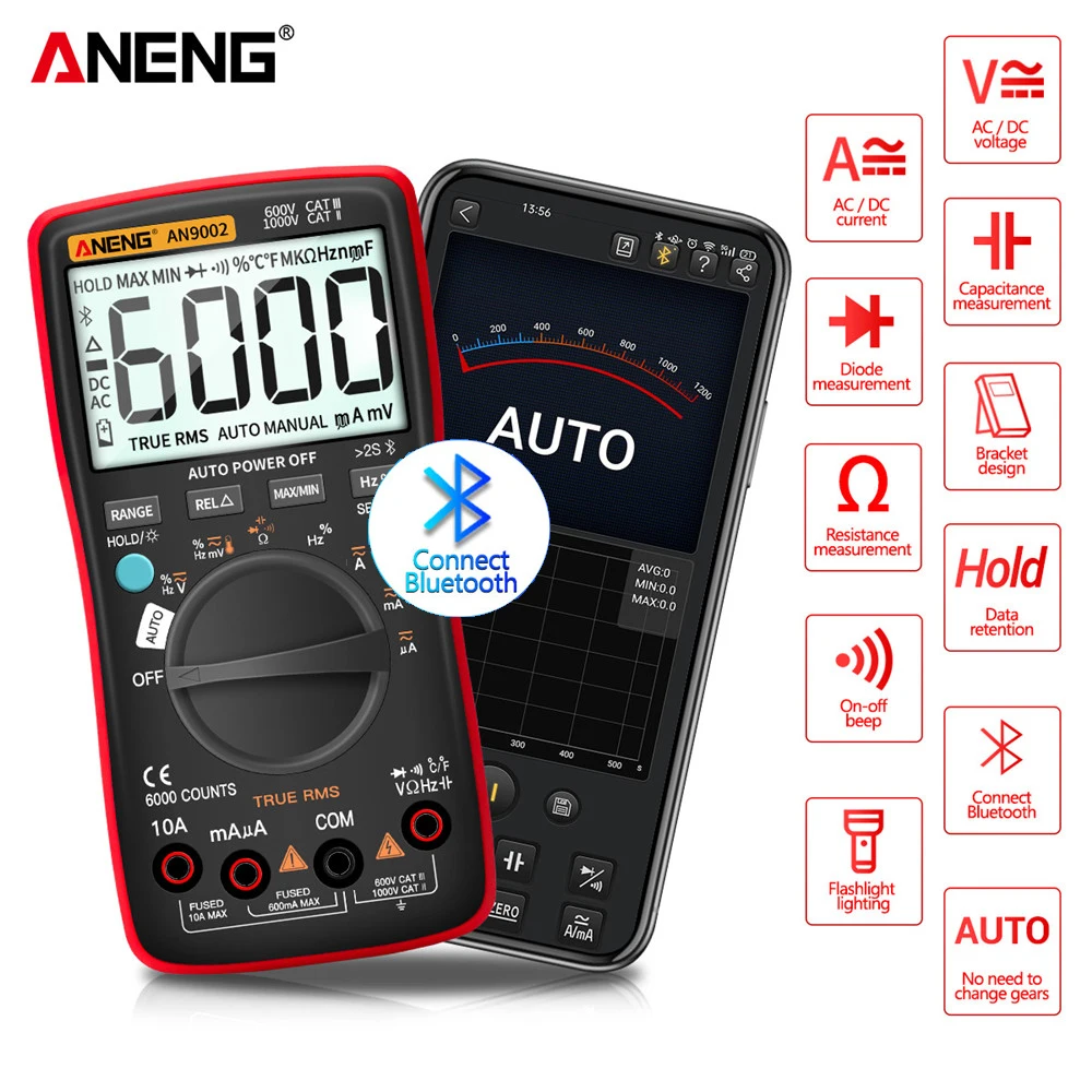 ANENG AN9002 6000 Counts Digital Professional Multimeter True RMS Bluetooth AC/DC Current Voltage Auto-Range Ammter Tester