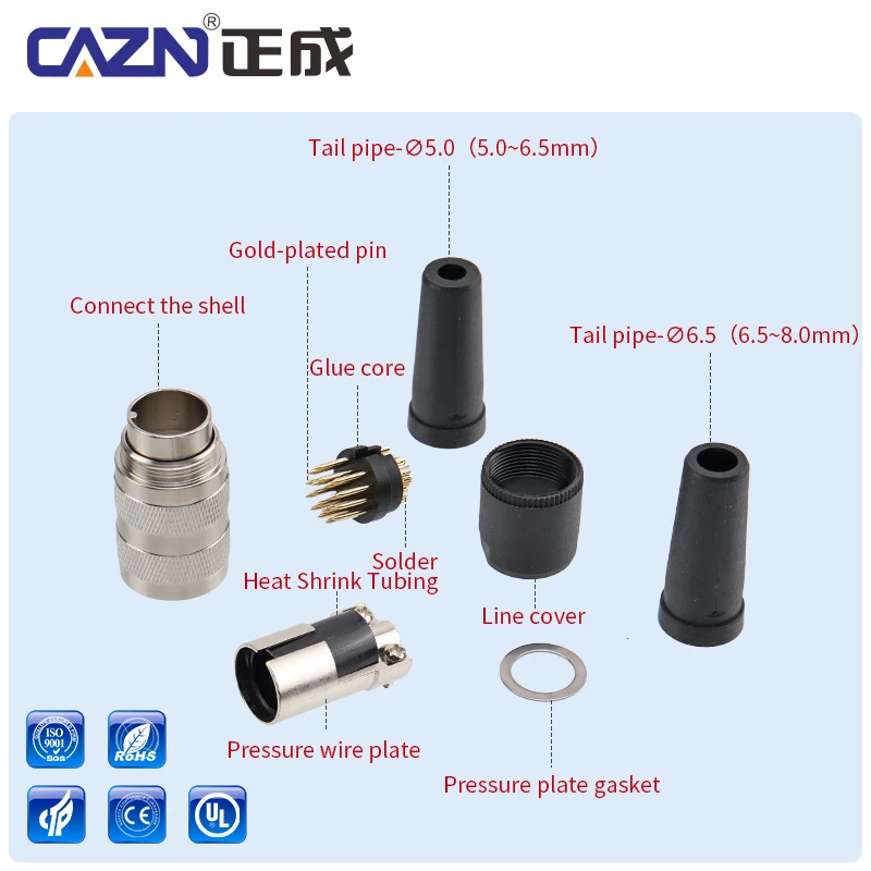 M16 Metal Assembled Solder Plug with Conduit Tail Male Female 2 3 4 5 6 7 8 12 17 24 Pin IP67 for Heavy Equipment & Fieldbus
