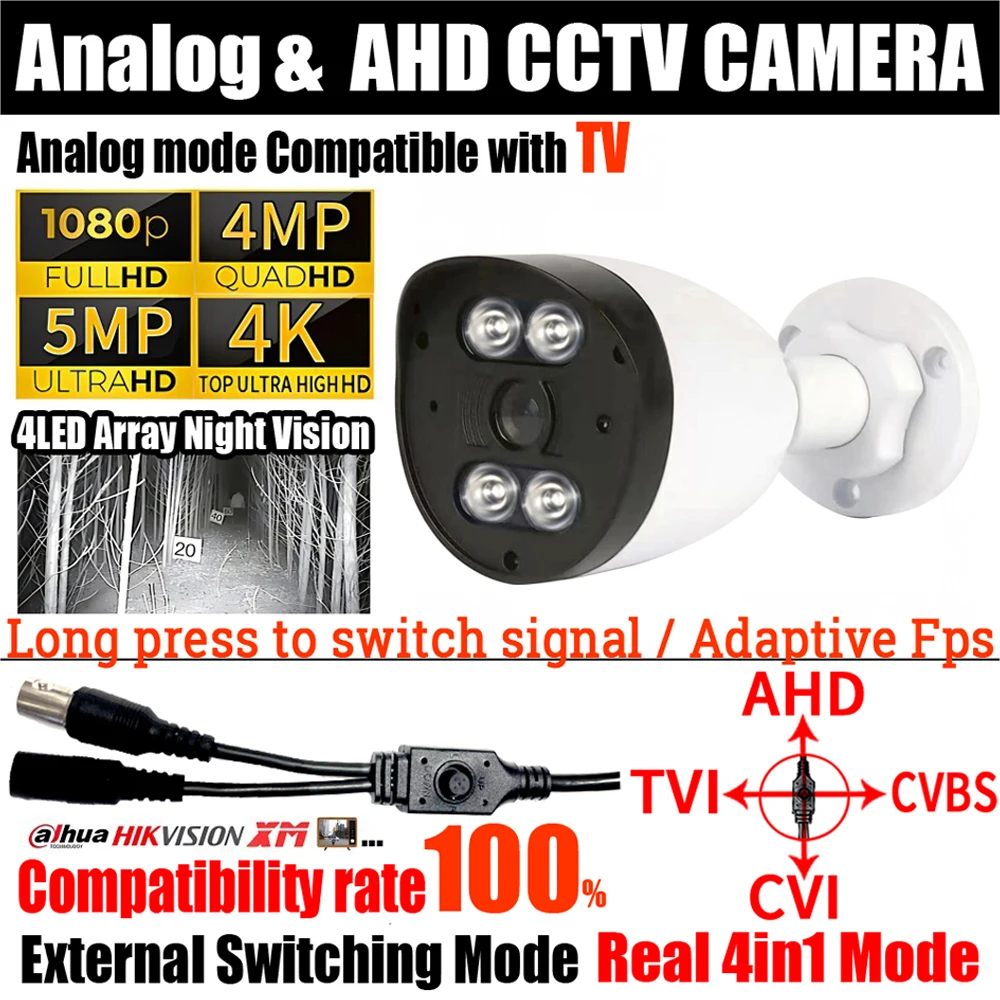 

5000TVL 8MP/4MP/5MP/2MP Ultra AHD Camera TVI/CVI/CVBS 4in1 OSD Switch HD Night Vision Security Monitor IP66 Outdoor Have Bracket