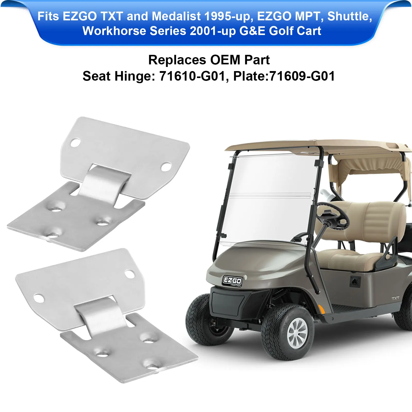 Roykaw Golf Cart Seat Hinge Plate Male & Female Kit for EZGO TXT/Medalist 1995.5-up, Replaces OEM # 71609-G01, 71610-G01