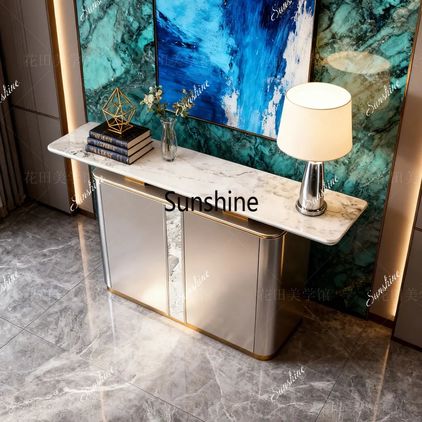 Light luxury rock slab entrance platform, living room, aisle, entrance end view platformT*