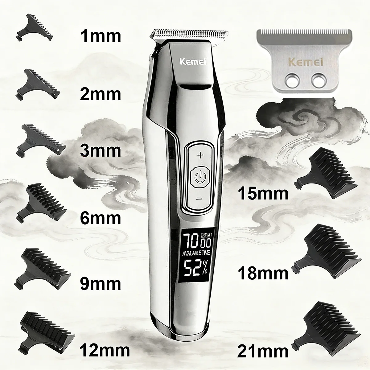 

Kemei KM-5027 Professional Hair Clipper for Men LCD Display Hair Trimmer Machine 0 mm Cordless Hair Cutting Machine USB Charging