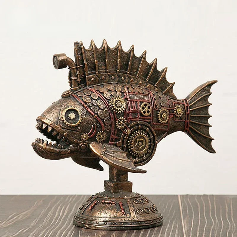 

Decorative Steampunk Whale Figurines Fish Sculpture Vintage Statue Classic American Collector Home Decoration Retro Rustic Gift