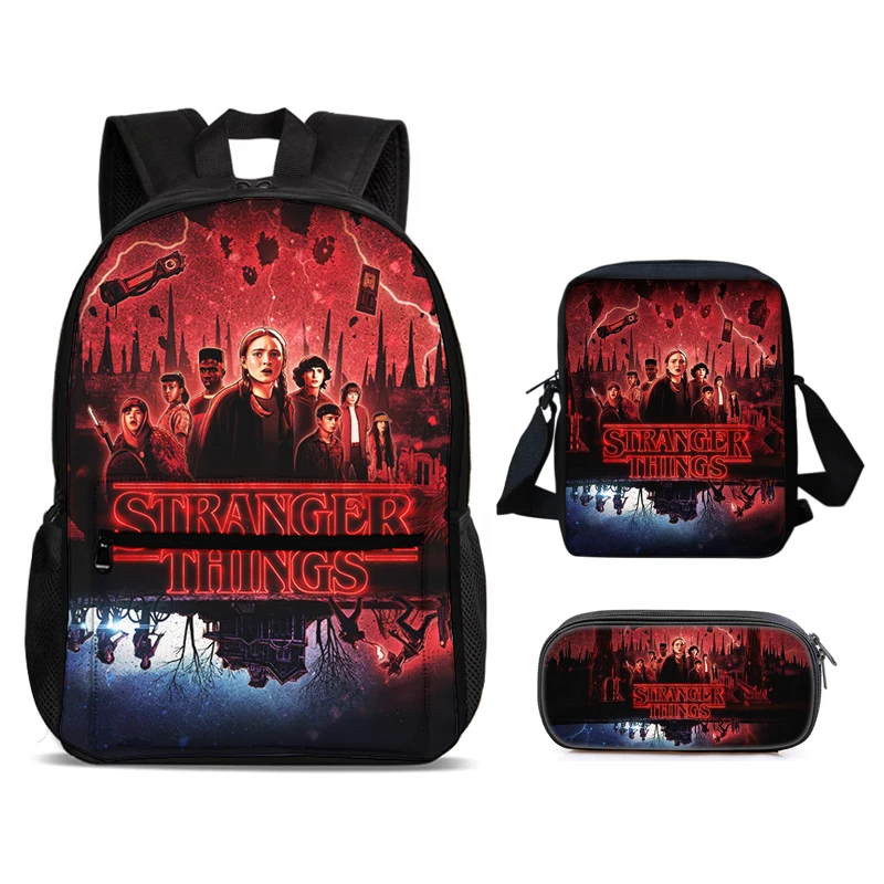 

Stranger Things Rucksack 3 Pcs Set Child School Backpack with Shoulder Bag Pencil Bag Bags for Boys Girls Best Gift Knapsack