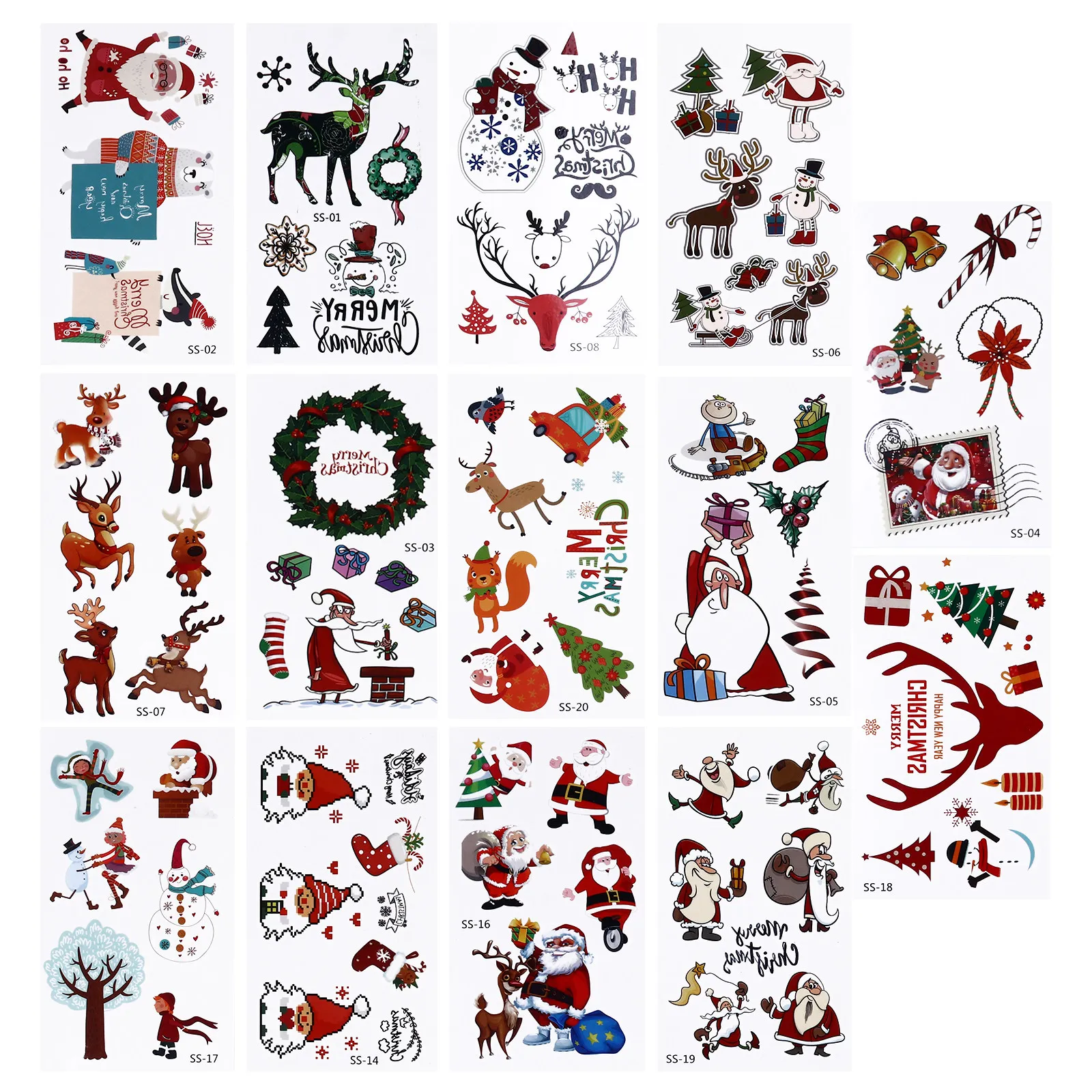 

30 Sheets Kids Christmas Tattoos Stickers Cartoon Body Decals Safe Temporary Face Arm Leg Tattoo For Children Party Accessories