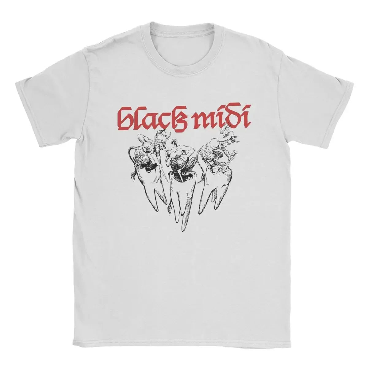 Black Midi Tooth Demons Hellfire T-Shirt Men Amazing Pure Cotton Tees Round Collar Short Sleeve T Shirt 4XL 5XL Tops