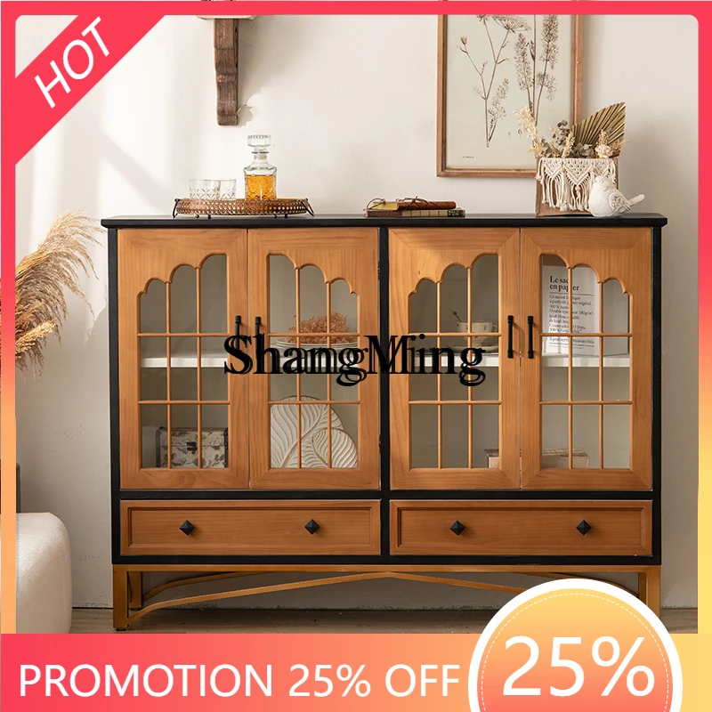 

SM new wabi sandy wind retro old dining side cabinet living room entrance corridor display cabinet