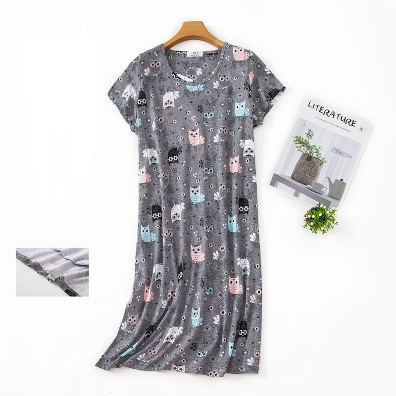 Summer Nightgowns O-neck Cotton Cartoon Women\'s Sleepwear Nightwear Plus Size Sleep&Lounge Nightdress Short-Sleeve Home Dress