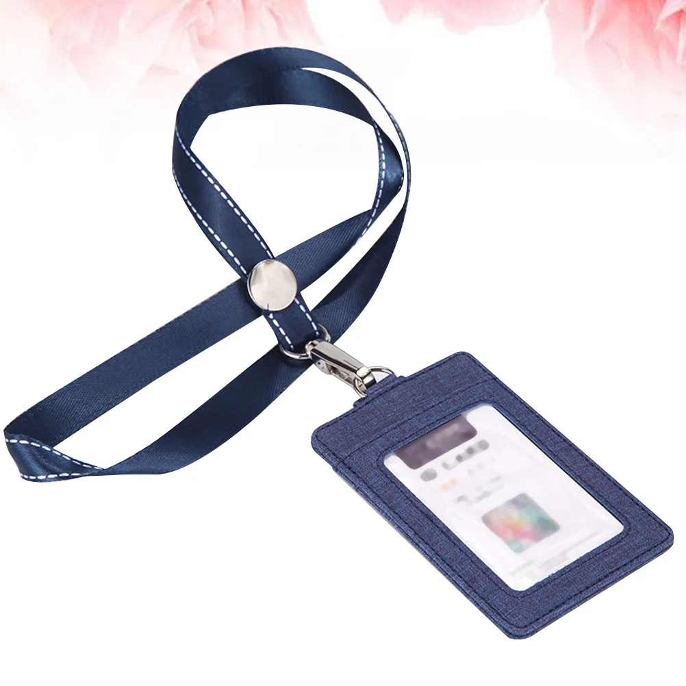 

1Pcs PU Material Id Card Holder Hanging Neck Strap Cover for Office School Students Women Cover