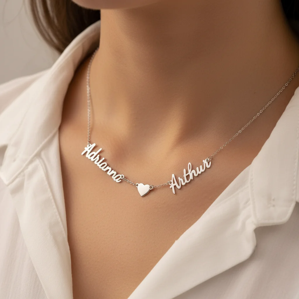Collar personalizado con dije de corazón con doble nombre para mujer, gargantilla de acero inoxidable chapada en oro de 18 quilates, joyería personalizada para el día de la madre