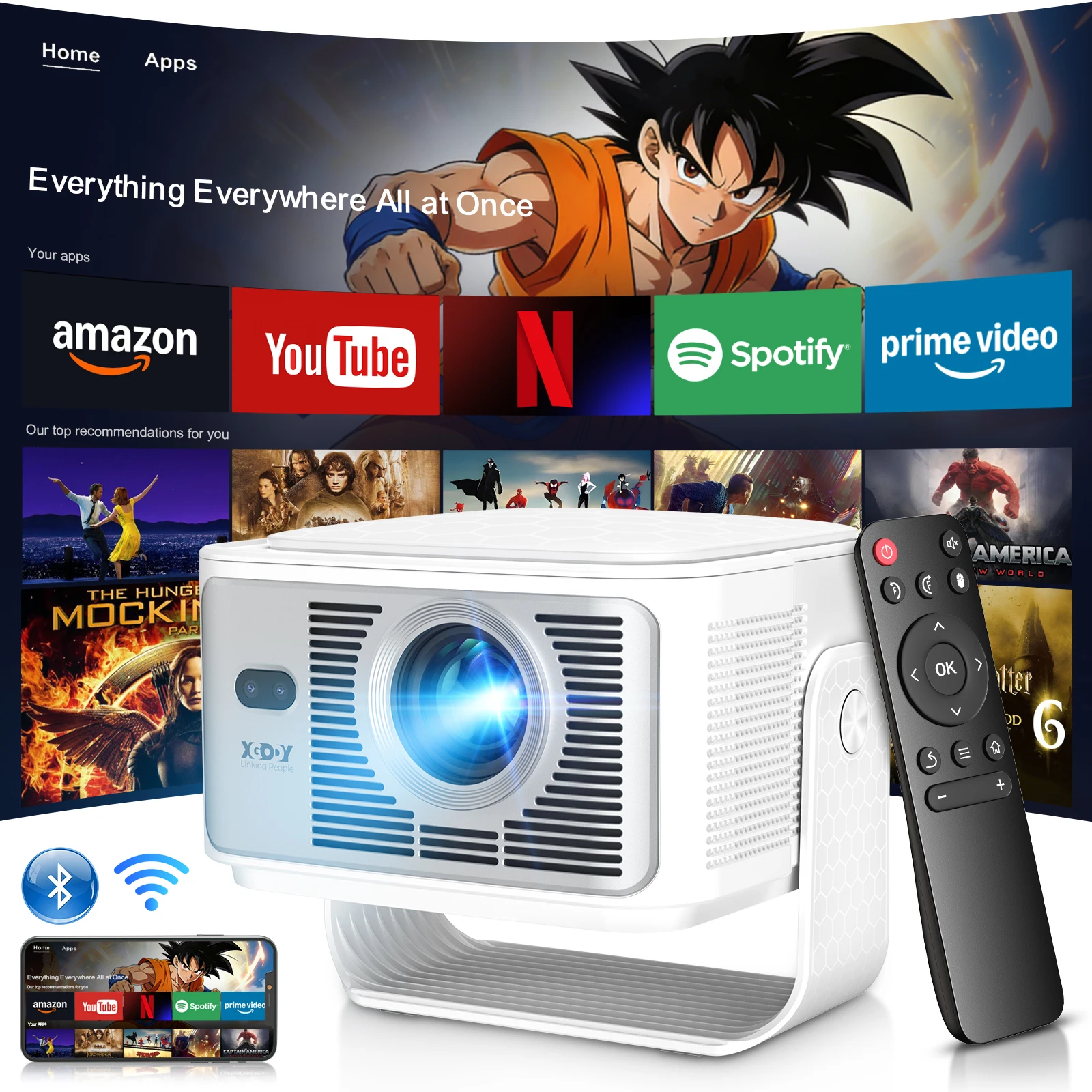 XGODY Gimbal 7 900ANSI 8K Projector 2GB+16GB Android 14.0 Autofocus Keystore Correction Beamer Wifi6 BT5.4 Home Cinema Outdoor
