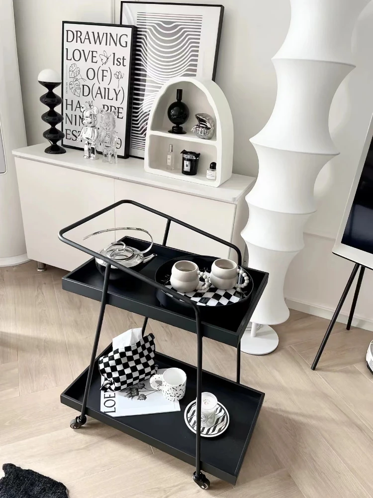 The sofa cart, the side table can be moved, the light luxury black coffee table is simple and modern